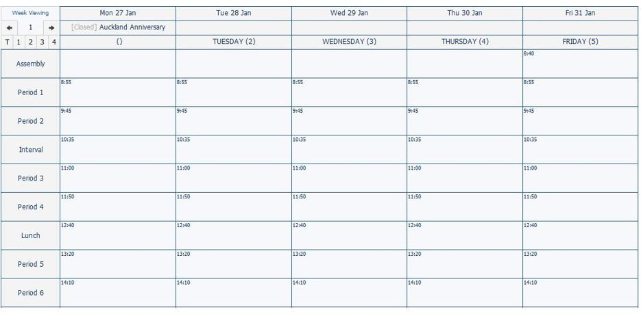 Sample 2025 Timetable